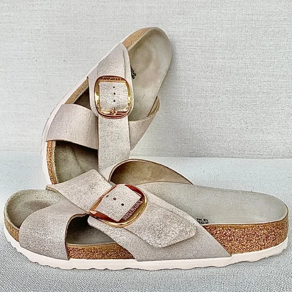 BIRKENSTOCK Big Buckle Siena Washed Metallic Rose Gold Leather Sandals Size 39 - Picture 8 of 10